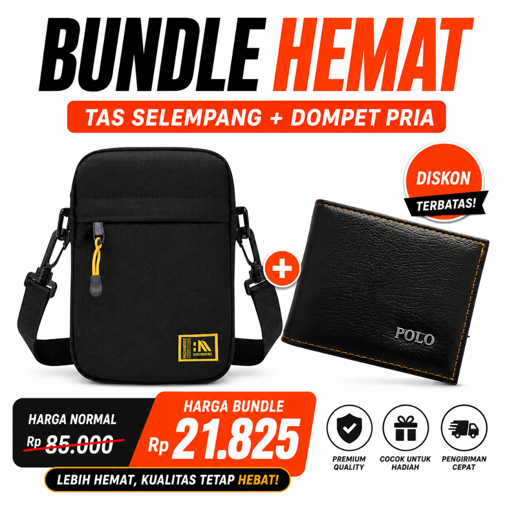 Bundle Tas Selempang Cowok & Dompet Kulit Premium Ekonomis | Tas Casual Pria Modern Kekinian