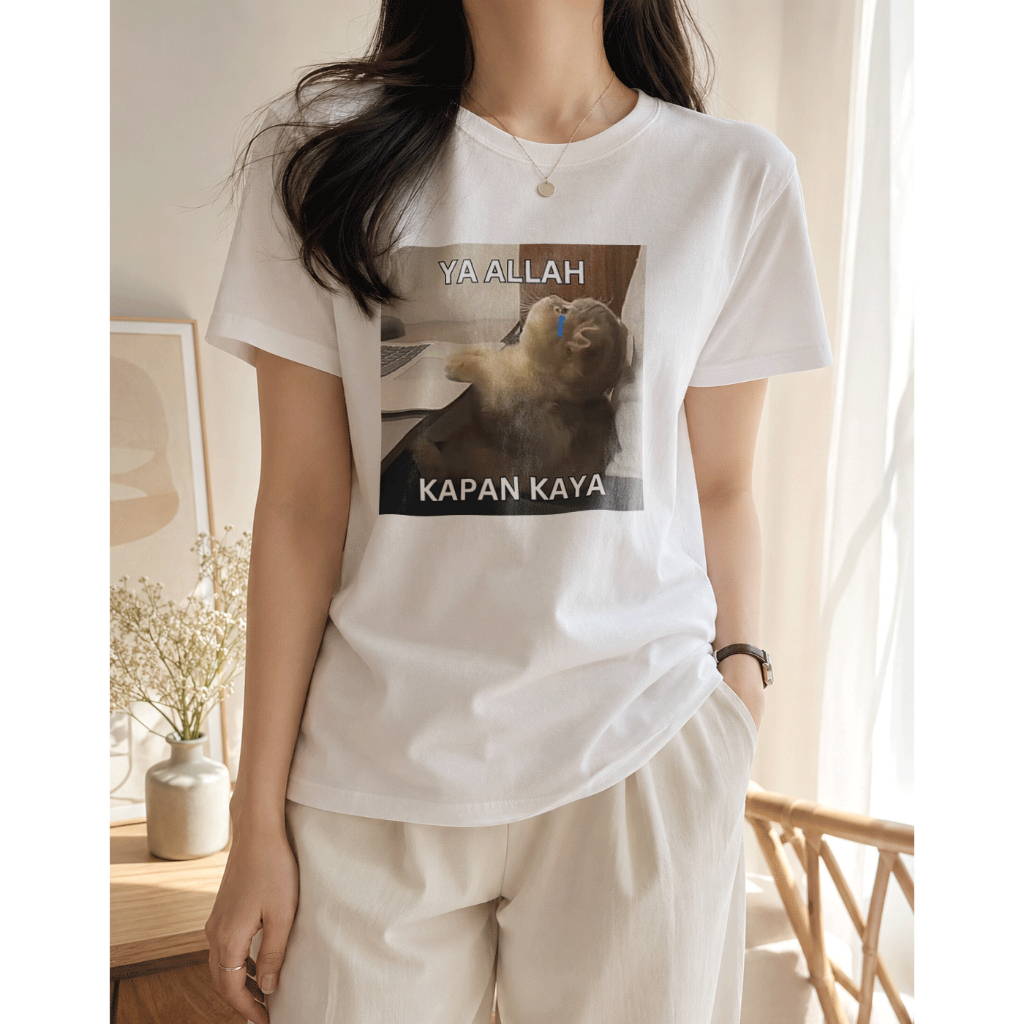 Kaos Stiker WA Kucing Lucu Kapan Kaya