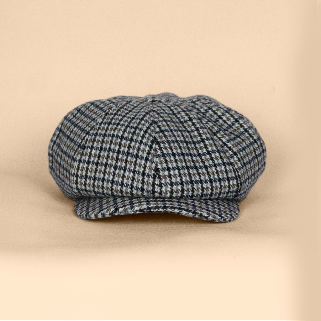 DIVINCES Newsboy Cap Houndstooth Grey Navy Wool - Topi Vintage Copet Peaky Blinders/ Tom Shelby Unis