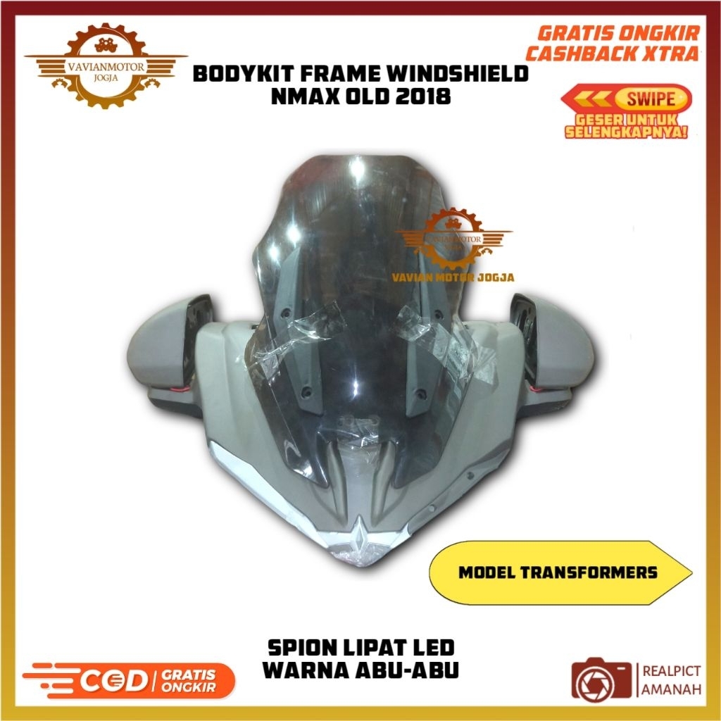 Bodykit Frame Topeng Transformer NMAX Abu-abu 2018 Full Set Premium Variasi Modifikasi Windshield Sp