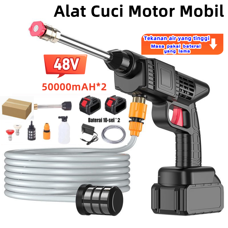 Mesin Cuci Mobil 48V 50000mAh Dual Battery Cordless High Pressure Jet Cleaner Alat Cuci Motor AC Rum