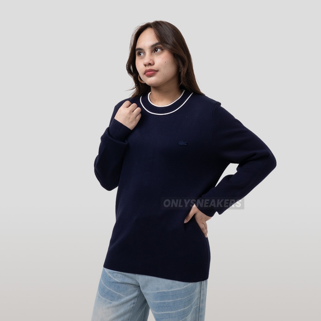 LACOSTE PIQUE STRIPE COLLAR NAVY BLUE SWEATSHIRT