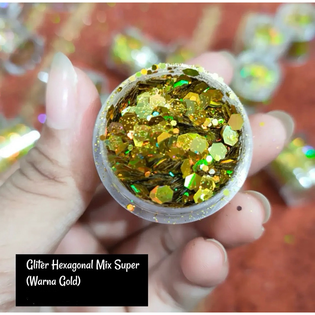 GLITER HEXAGONAL MIX SUPER gliter hexagonal nail art kasar hologram pelangi kilau