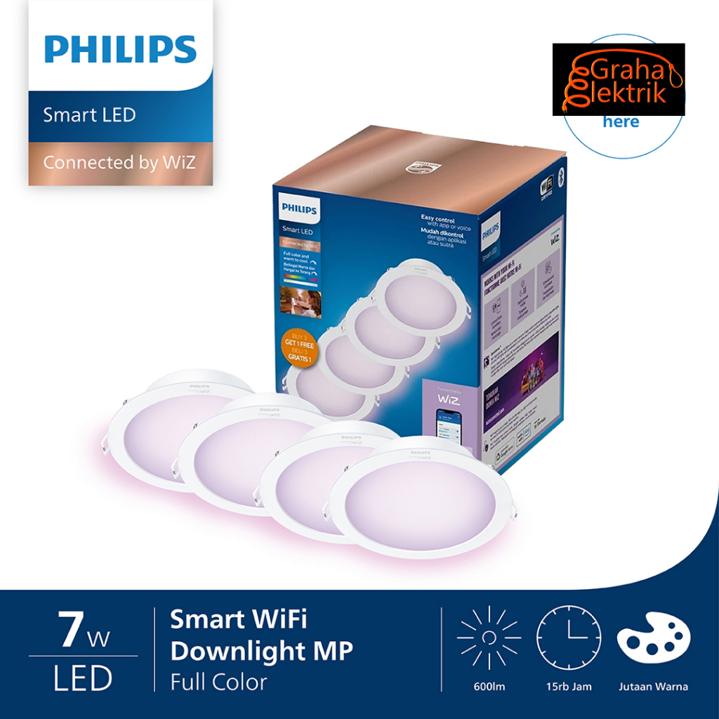 Philips Smart LED Downlight RGB Color 7W Multipack
