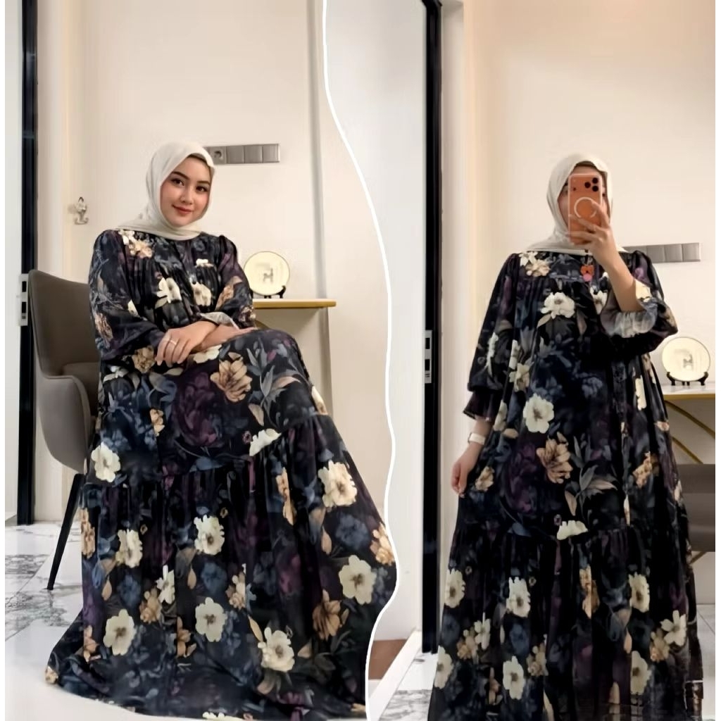 DAISY DRES GAMIS RAYON WANITA MUSLIM JUMBO BUSUI MOTIF BUNGA TERBARU