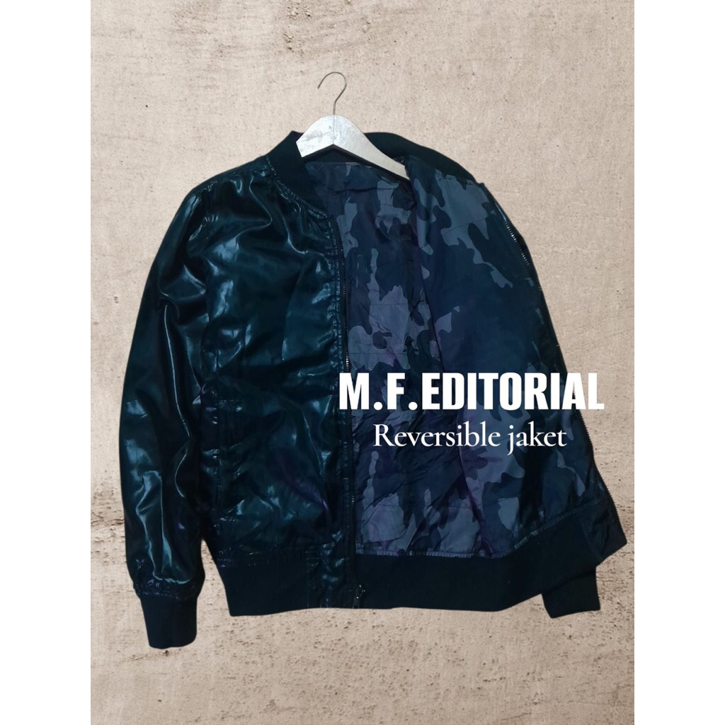 M.F Editorial jaket keren reversibel daleman puffer tipis warna pekat second preloved