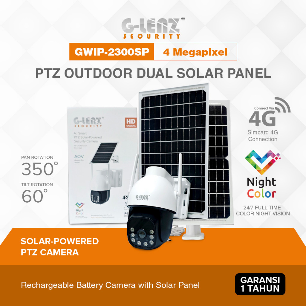 GLENZ CCTV SIMCARD 4G (4 MP) CCTV PTZ OUTDOOR KOMPLIT BATTERY & SOLAR PANEL - GWIP-2300-SP