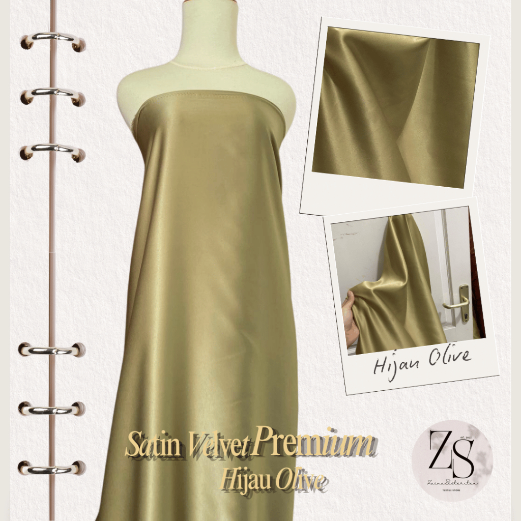 Kain Satin Velvet Premium Grade A Meteran Warna Hijau Olive