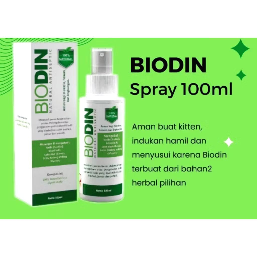 BIODIN SPRAY 100ML OBAT ANTISEPTIK SCABIES LUKA GATAL BAKTERI JAMUR EKSIM EXIM KUDIS DEMODES BOROK K