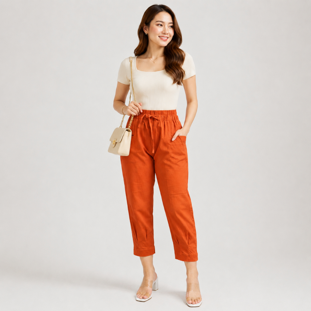 Celana 7/8 Wanita Haruka Linen Crinkle Premium Standar & Jumbo Ankle Pants Highwaist Loose Kulot Iro