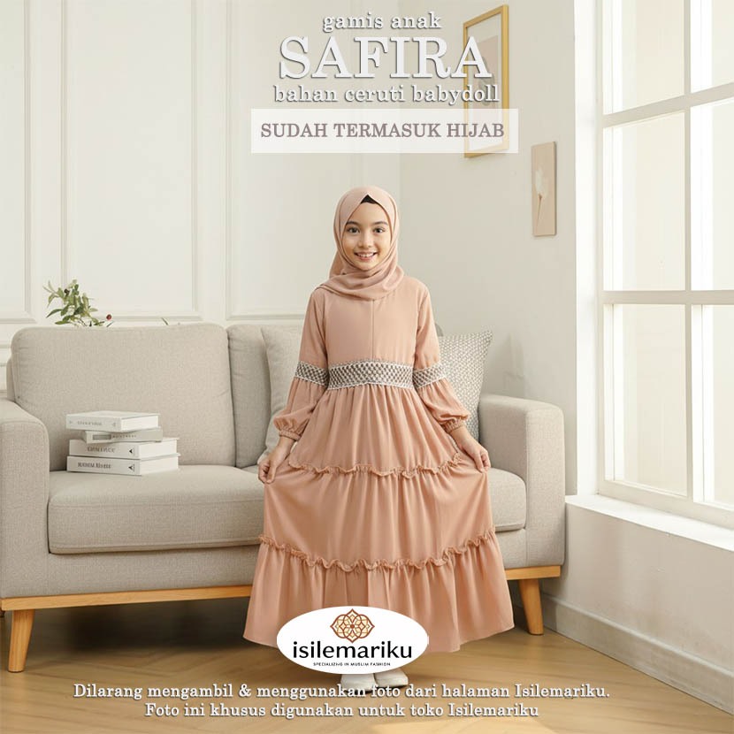 Gamis Anak SAFIRA Ceruti Babydoll 2-10 Tahun Ceruti Babydoll Model Terbaru 2026 Baju Dress Muslim Ba