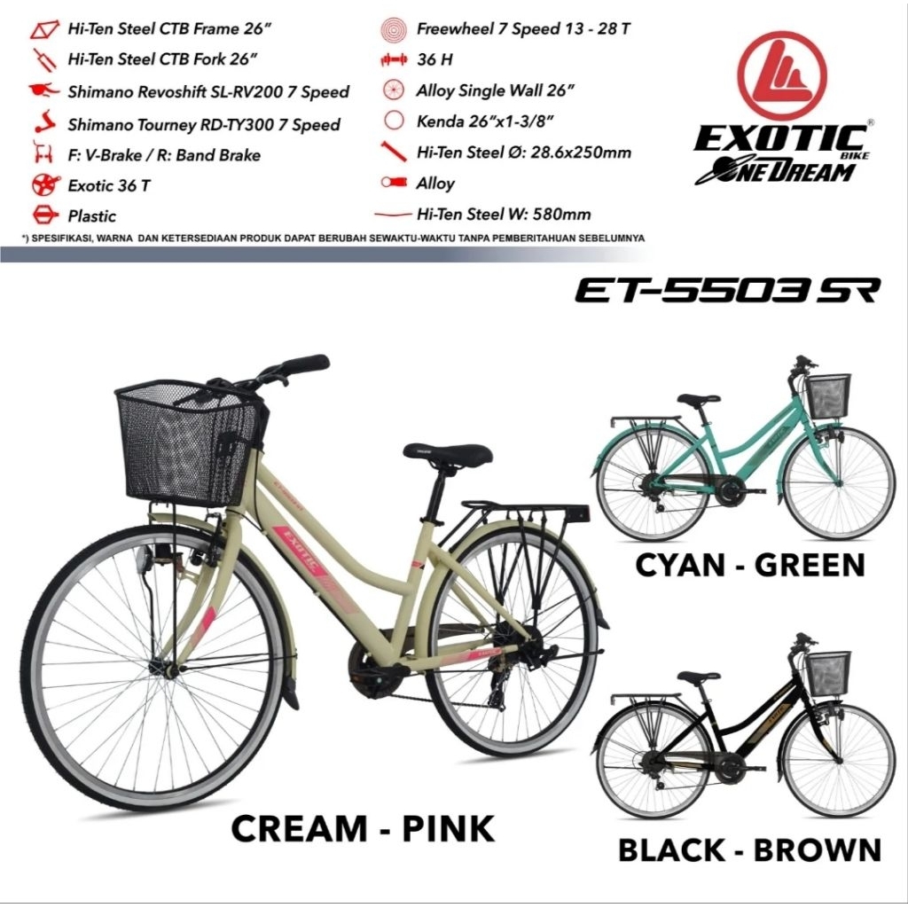 Sepeda Mini Perempuan Dewasa CTB 26 Inch EXOTIC ET-5503 SR 7 Speed READY Pontianak