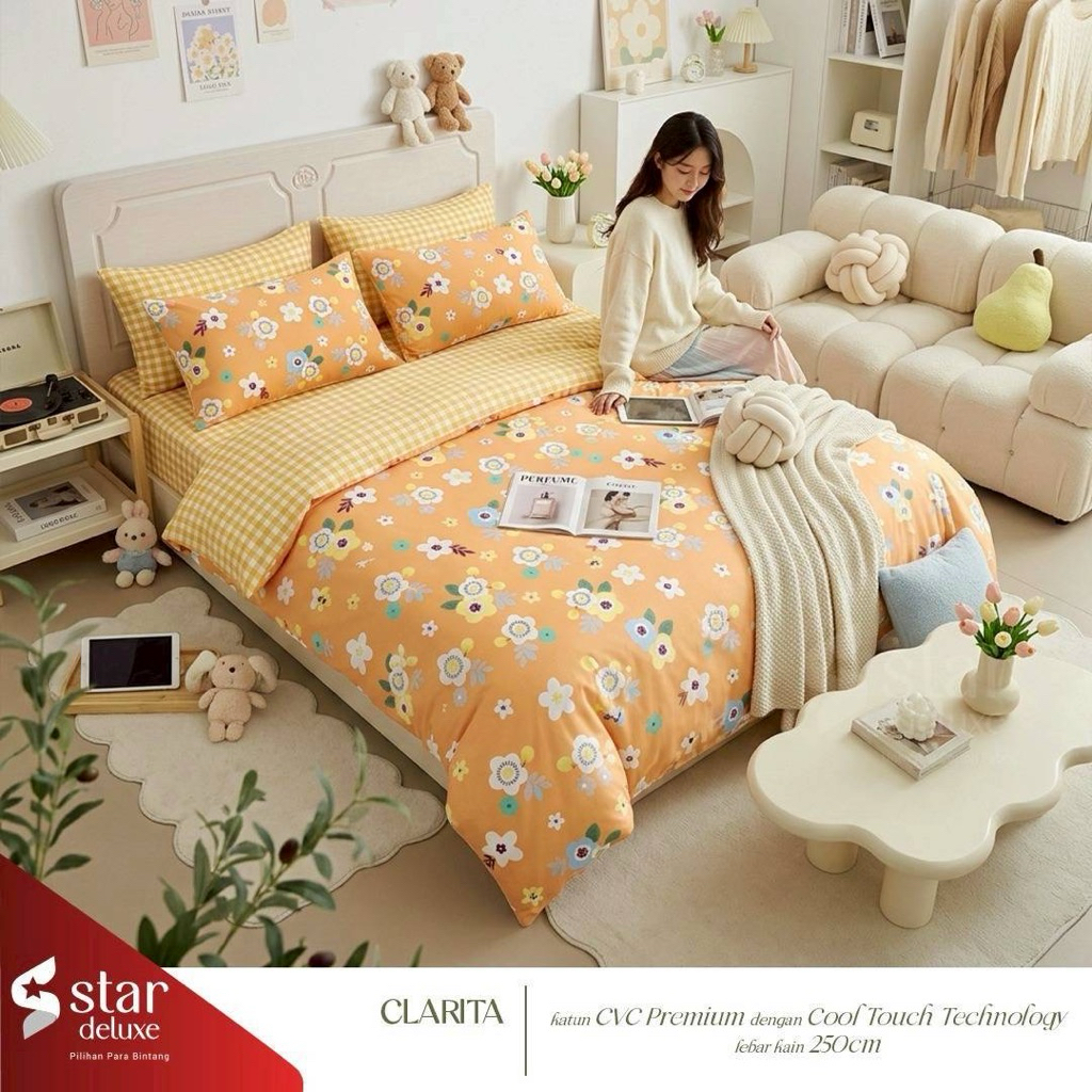 Seprai katun CVC star collection motif clarita 2 warna (ajwa)