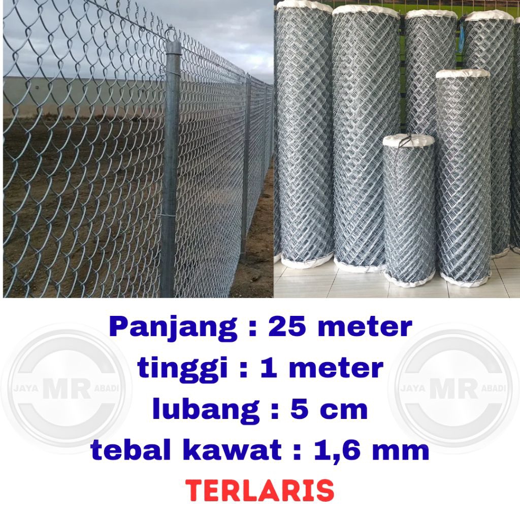 pagar kawat harmonika galvanis panjang 25 meter tinggi 1 meter lubang 5 cm