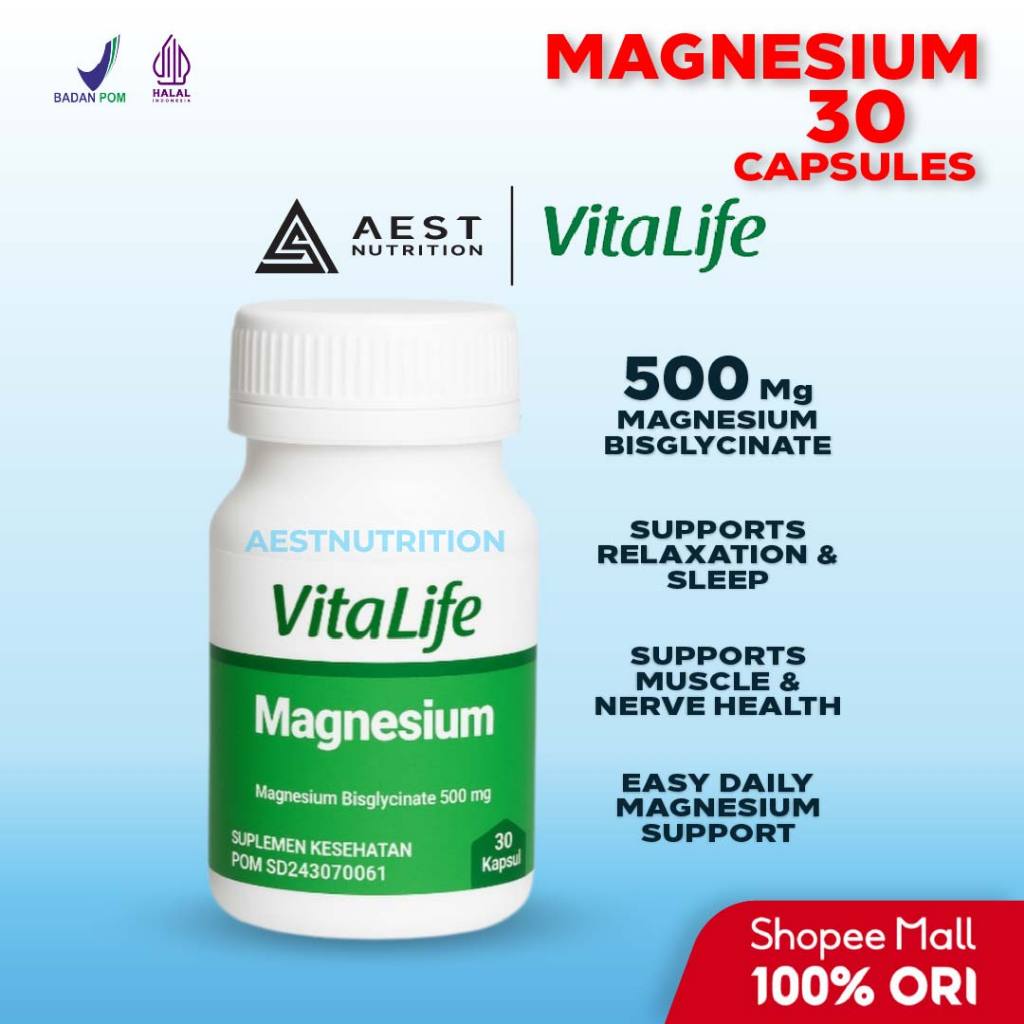 Vitalife Magnesium Bisglycinate 500 mg 30 Capsules Vitamin Magnesium Glycinate Mineral Suplemen