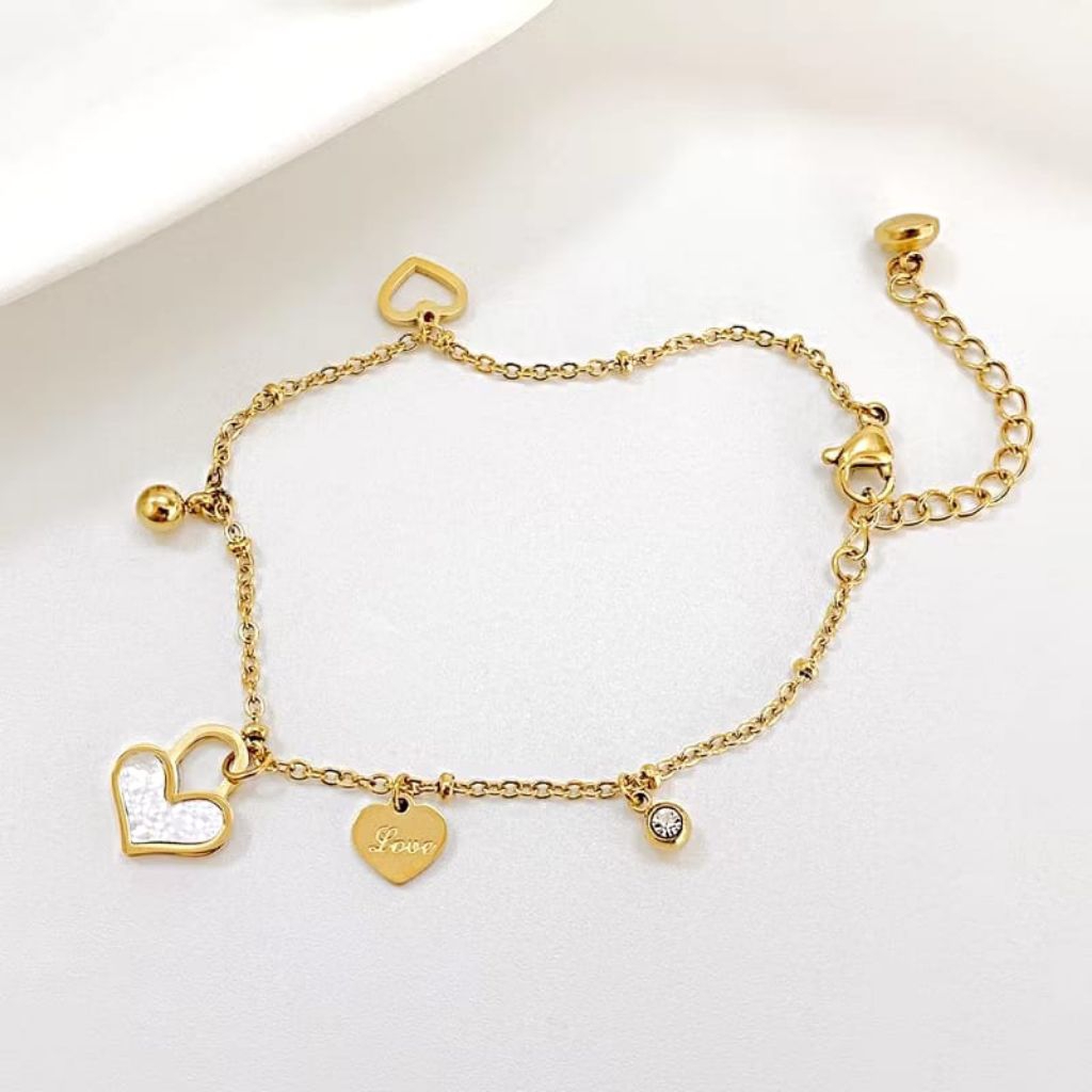 GELANG TITANIUM RANTAI LOVE PUTIH