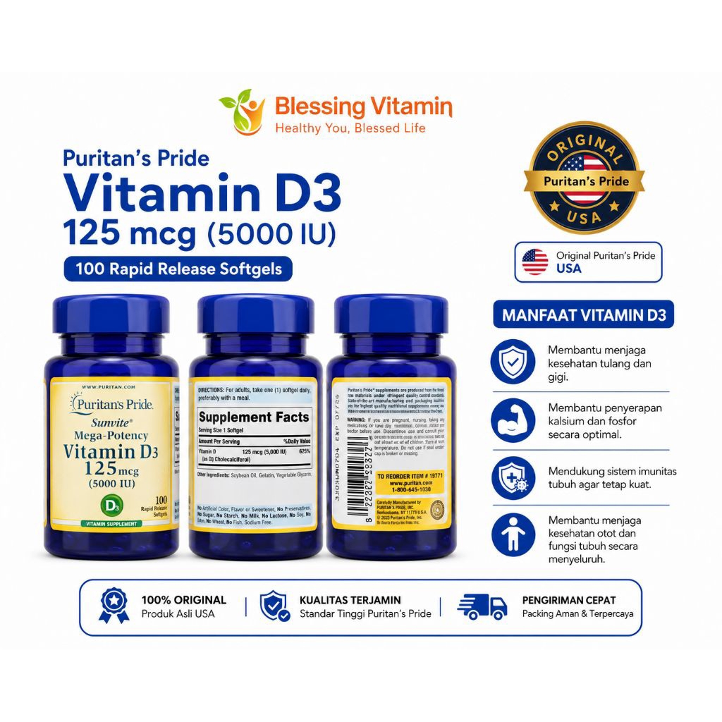 Mega Potency Vitamin D-3 125mcg (5000iu) isi 100