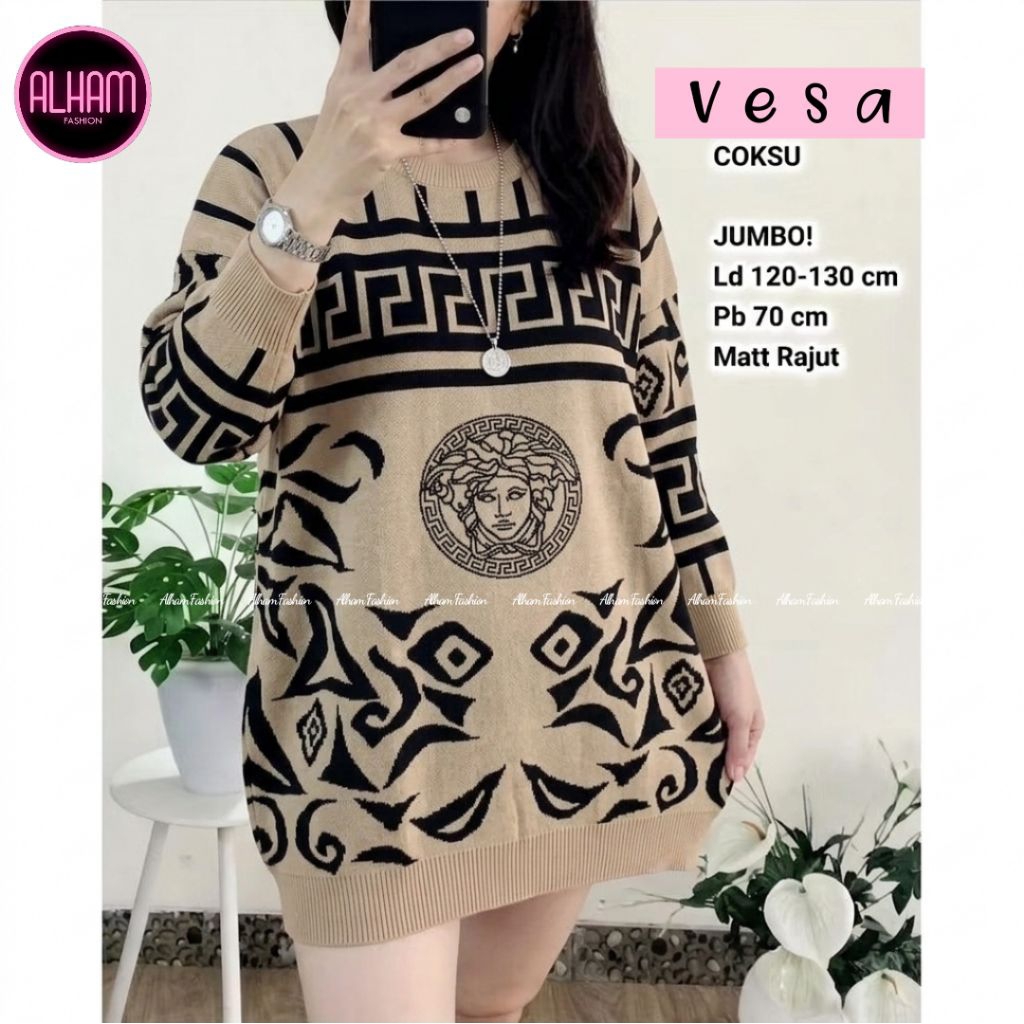 Vesa Sweater Atasan Rajut Motif Medusa Jumbo Oversize