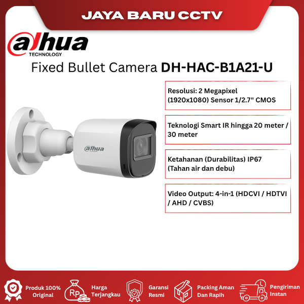 Camera CCTV Analog 2MP 1080p Full HD 30fps Dahua DH-HAC-B1A21-U Original Garansi Resmi - Bandung