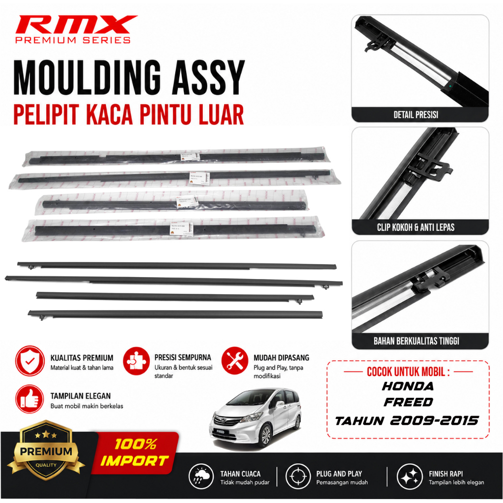RMX Premium Pelipit Karet Kaca Pintu Luar Mobil Honda Freed 2009-2015