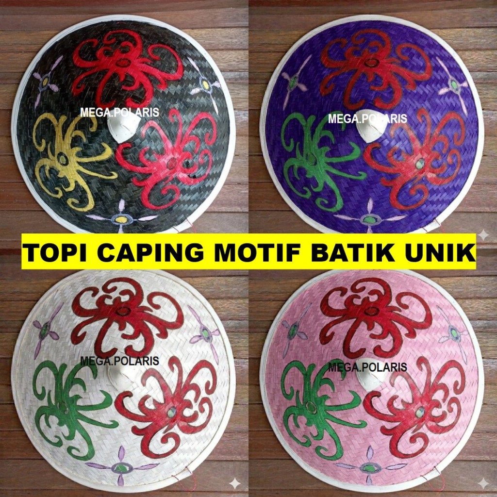 Caping Lukis Motif Batik | Topi Petani Unik | Caping Bambu Motif NTT