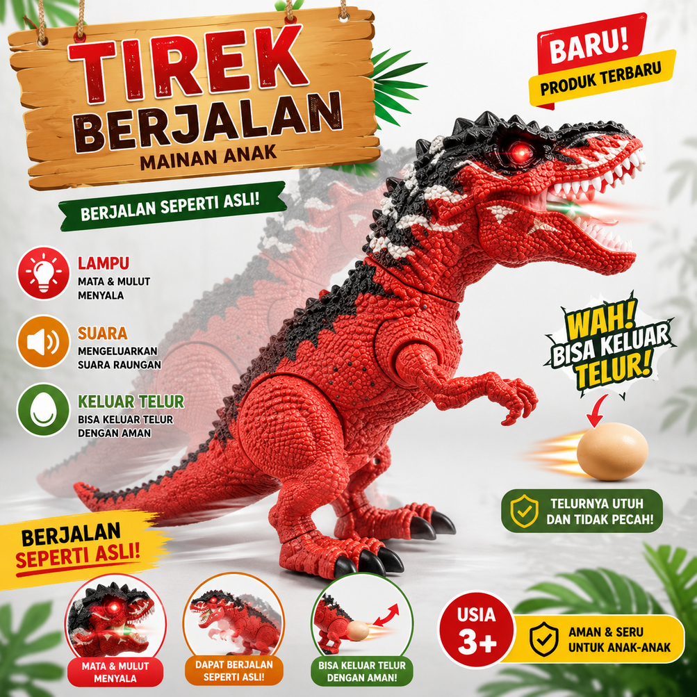 Mainan Anak Robot Dinosaurus Tirex Telur Jalan Gerak Suara Lampu Dino Tyrex Bertelur