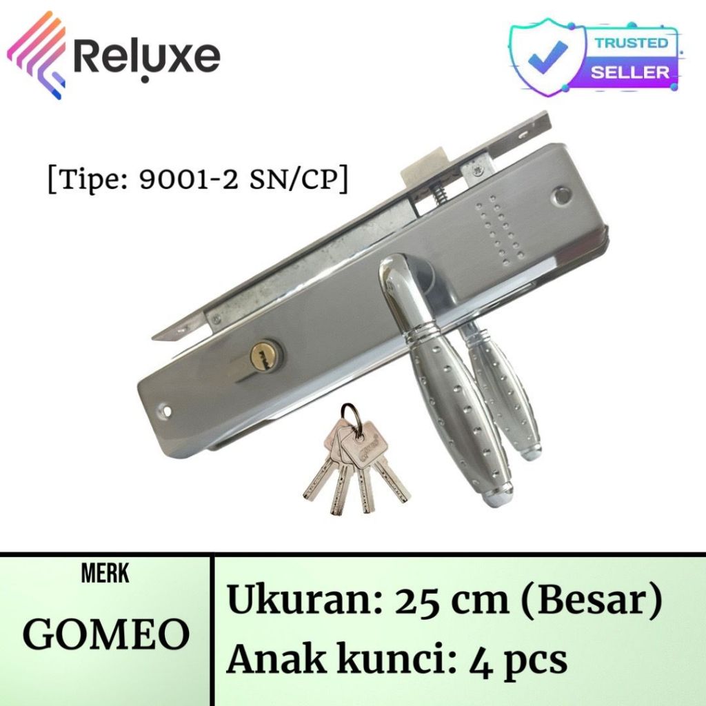 GOMEO Handle / Kunci / Pegangan Pintu SET Lengkap Ukuran Medium / Large