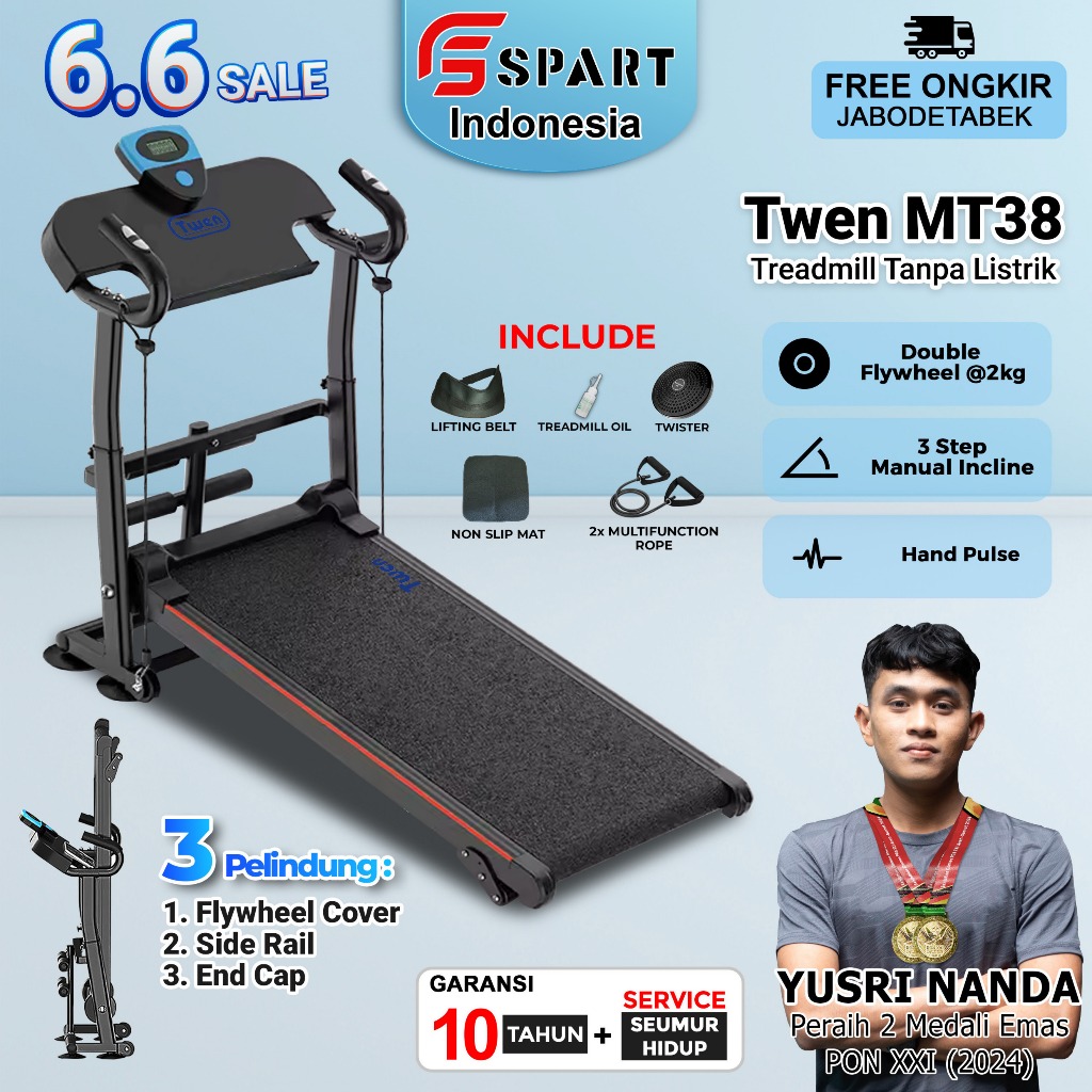TWEN MT21 MT28 MT31 MT38 Treadmill Tanpa Listrik Treadmill Manual Treadmill Lipat Alat Olahraga
