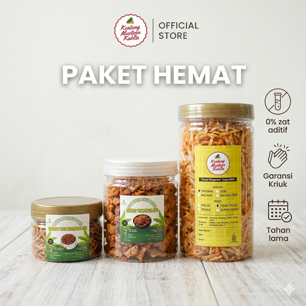 [PAKET HEMAT 3 Toples] Lauk Makan Praktis Siap Saji  - Kentang Mustofa Kabita 320g, Kering Tempe 250