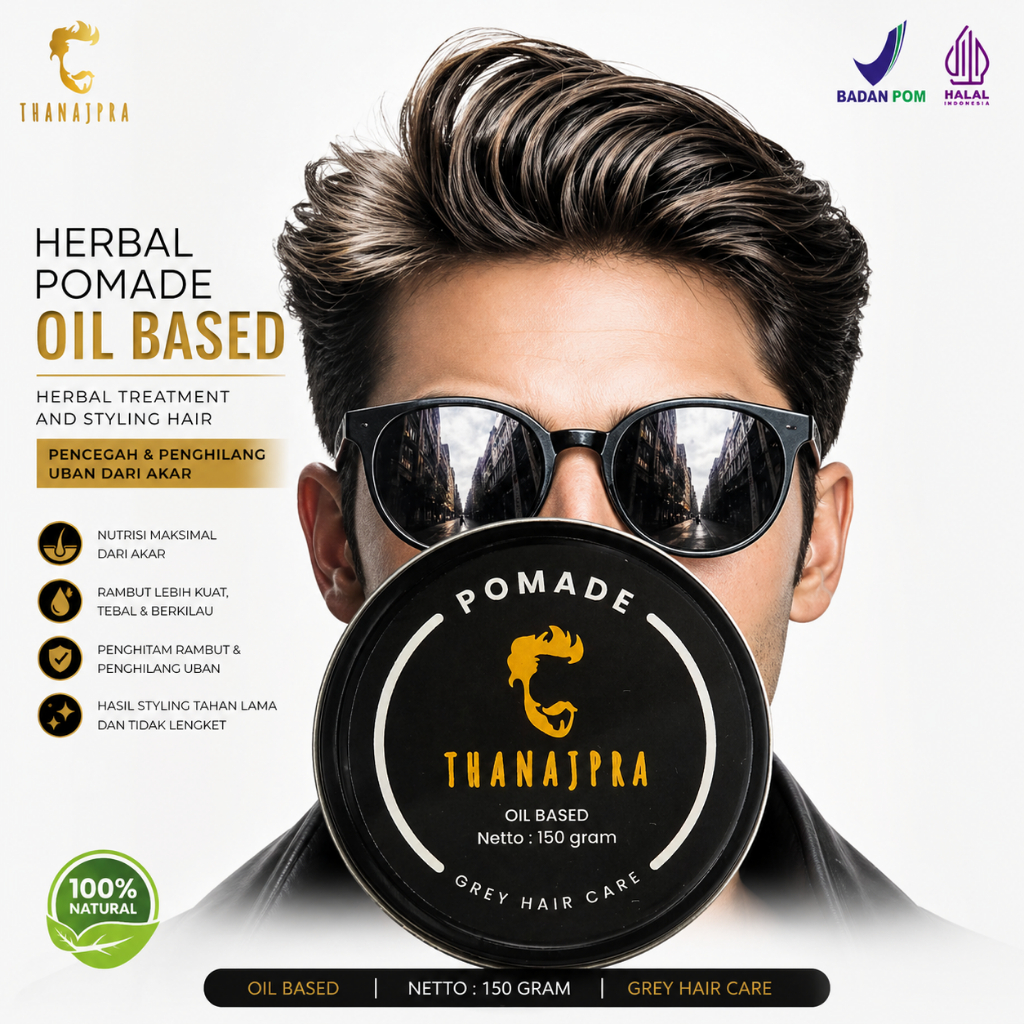 Tranajpra Minyak Rambut Pria Wangi Terlihat Basah - Pomade Oilbased 150gr, Penghitam Uban Herbal Ala