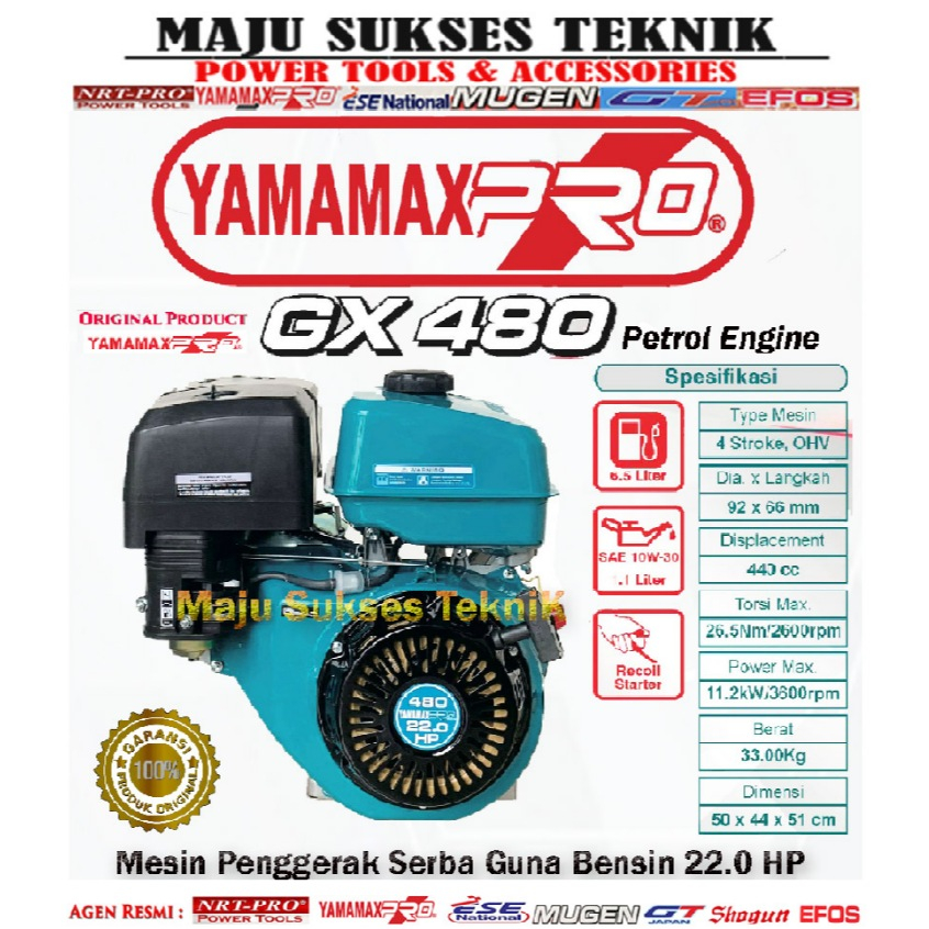 YAMAMAX PRO GX 480 ( 22.0 HP ) Mesin Penggerak Serbaguna / Gasoline Engine Motor Bensin GX480