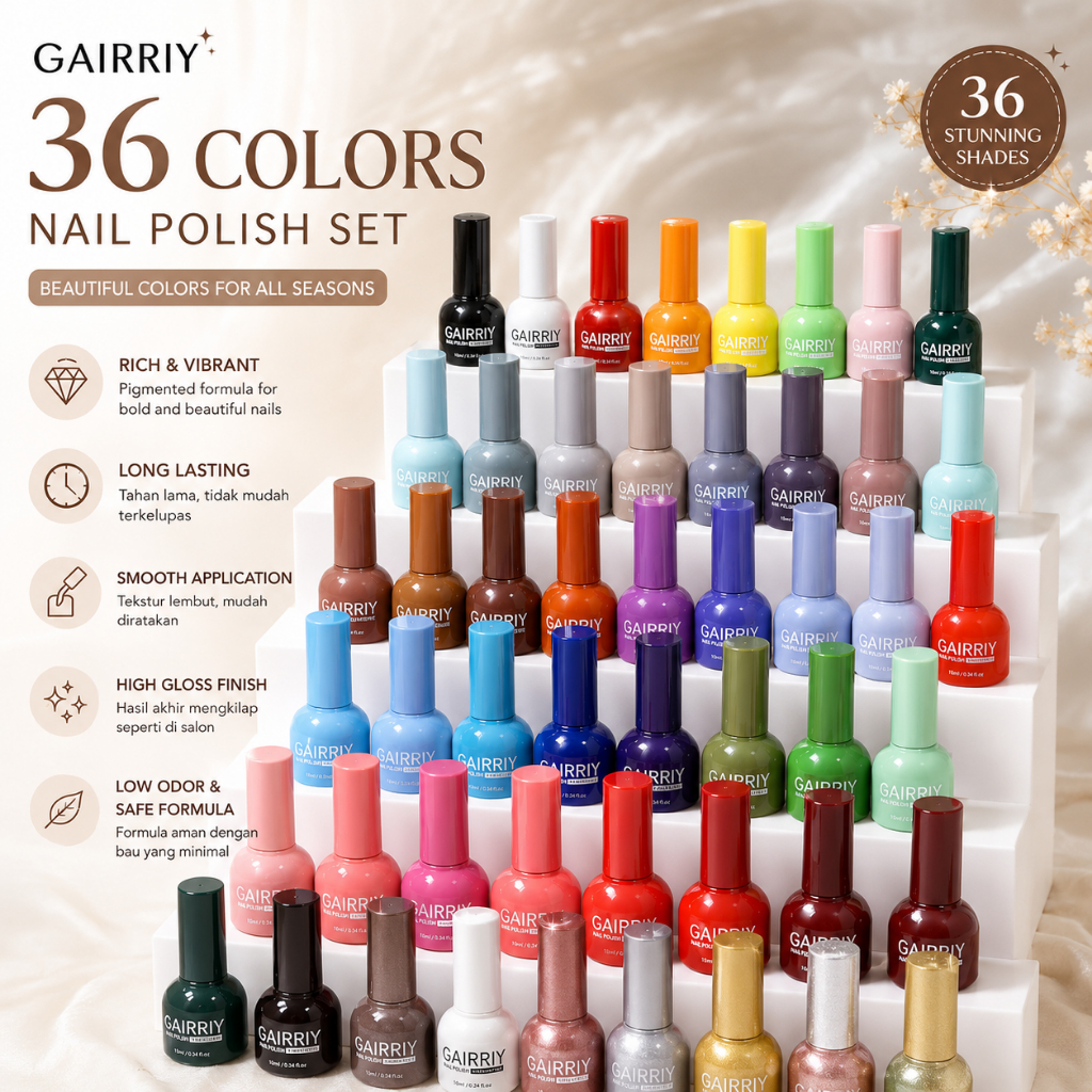 Jelly Glam - GAIRRIY Set Bundle 13ML Kutek Gel UV LED 36 Warna - Paket Hemat Nail Gel Polish Kuteks 