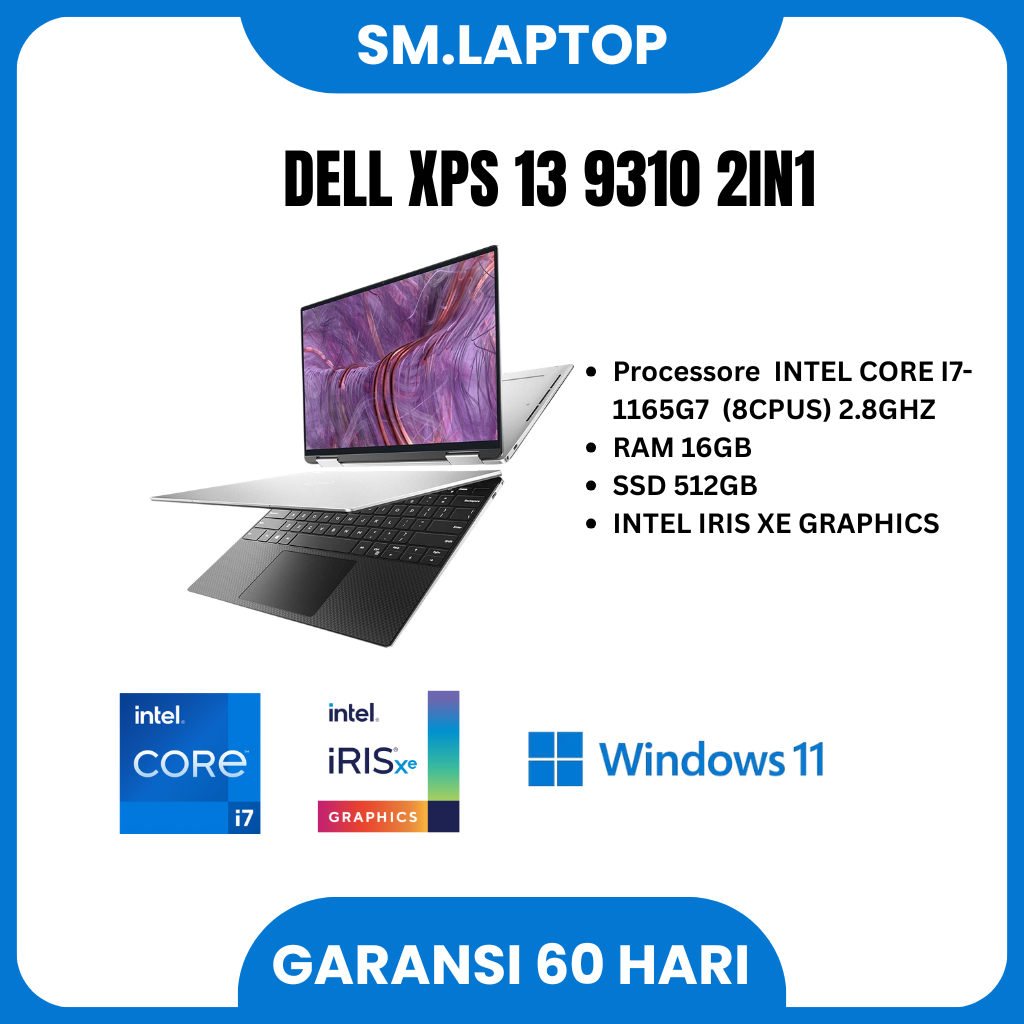 DELL XPS 13 9310 2IN1 I7 GEN RAM 16GB SSD 512GB 13INCH TOUCHSCREEN