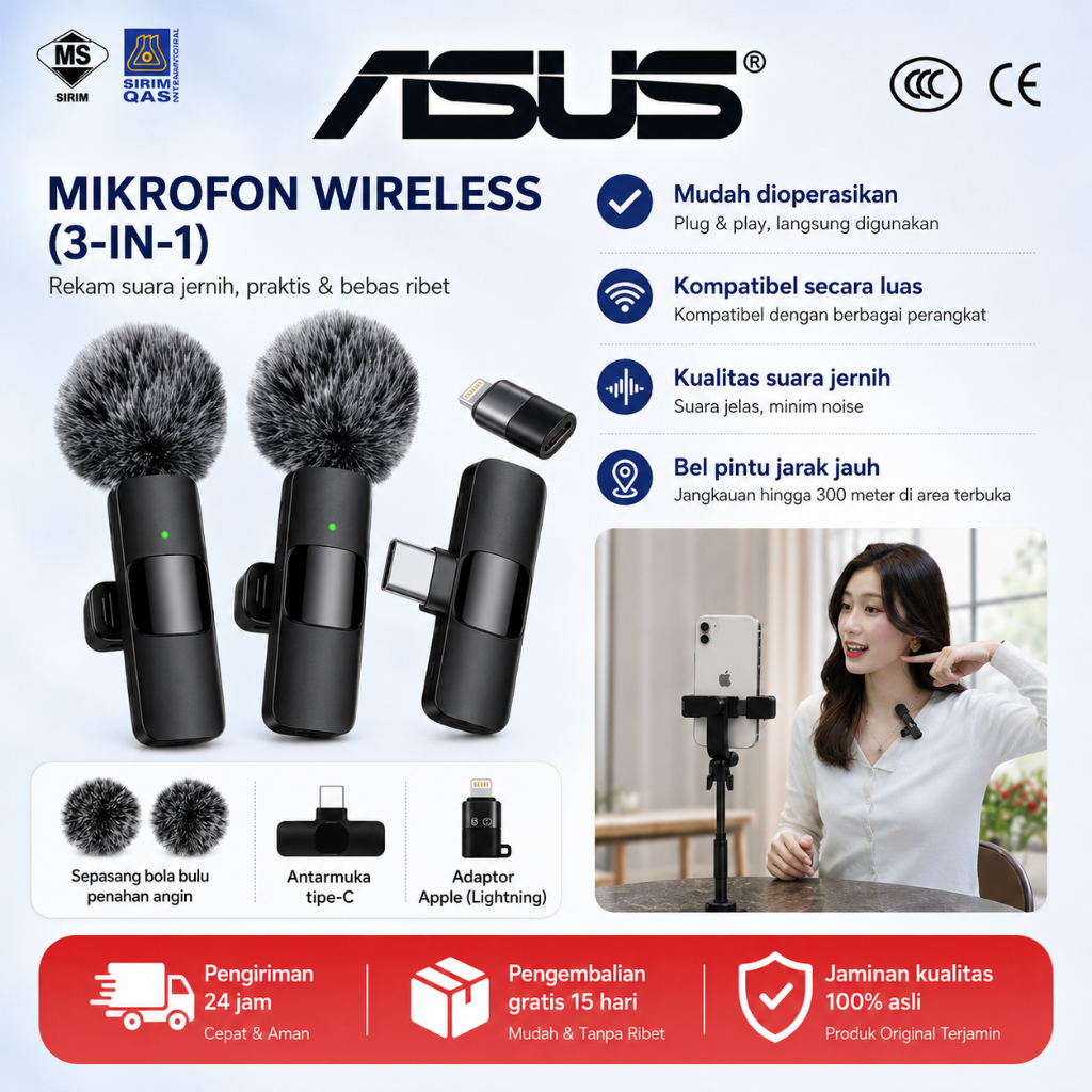 Cukup jepit di kerah baju, suara jernih tanpa kabel, rekam audio profesional.Mikrofon Lavalier,Mikro