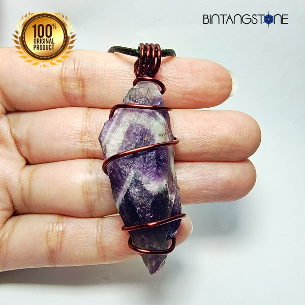 Kalung Chevron Dream Amethyst Uruguay Junder Brazil Bandul Pendulum Kristal Amethyst Rough Wire Wrap