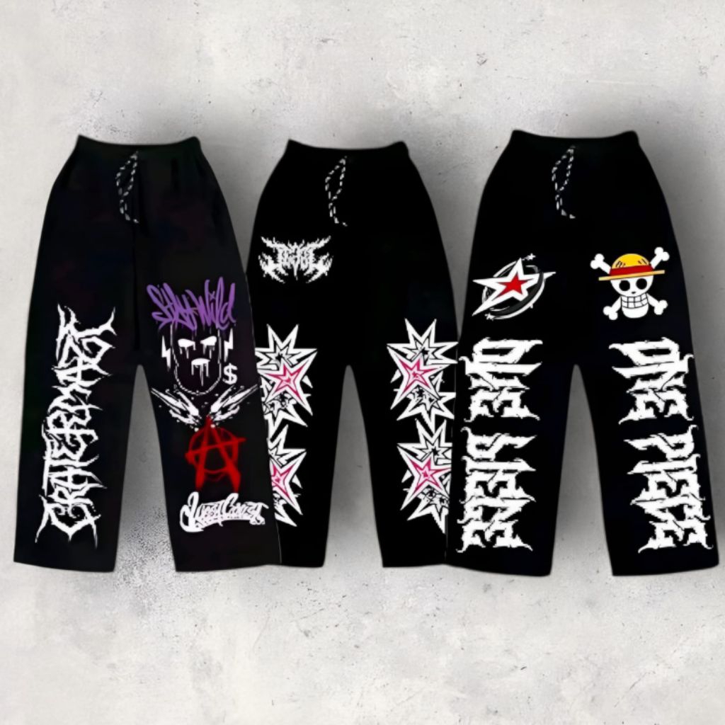 Celana Panjang Pria Wanita Desain One Piece Anime Bintang Gothic
