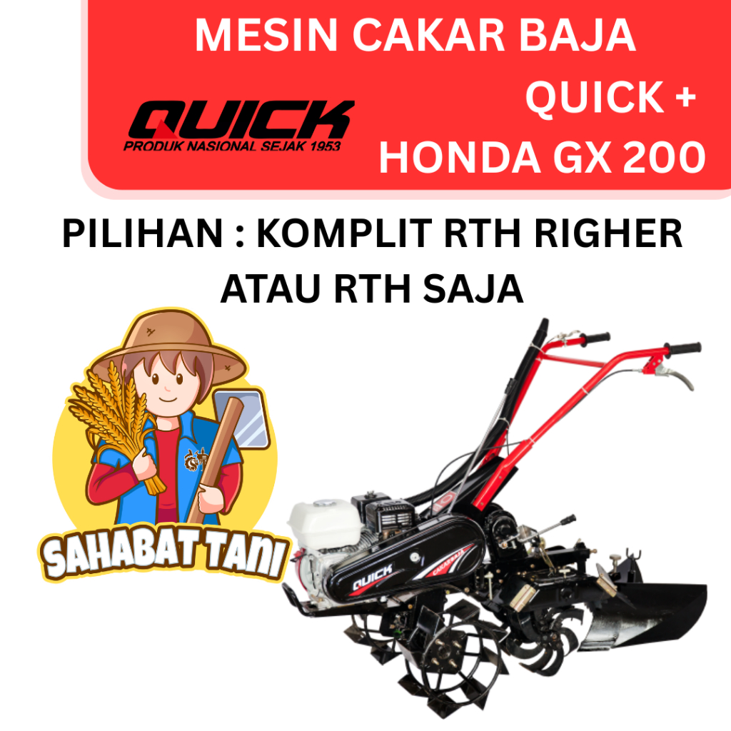 Traktor Cakar Baja QUICK Cultivator Cakar Baja QUICK Komplit RTH Dan Penggerak Honda GX200