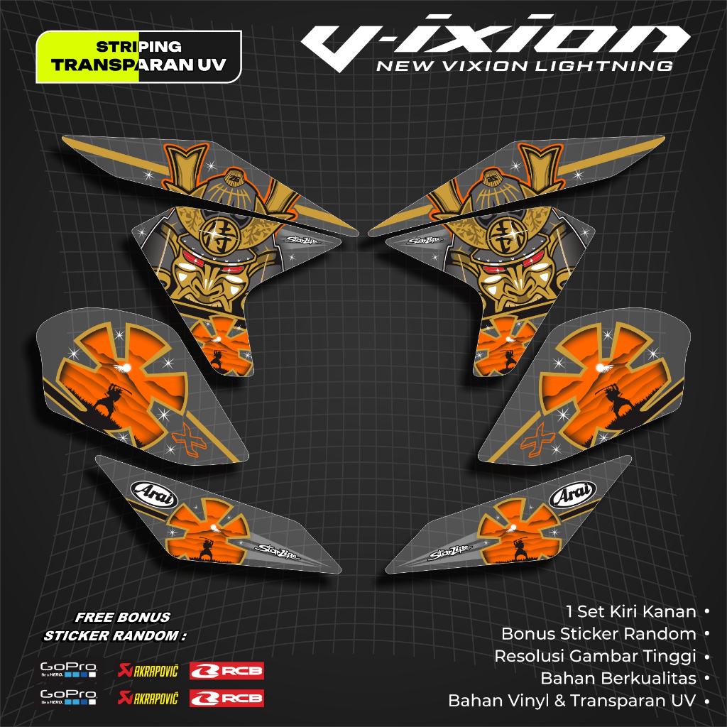 DECAL STICKER VIXION NVL MOTIF ARAI SAMURAI TRANSPARAN UV BAHAN BENING