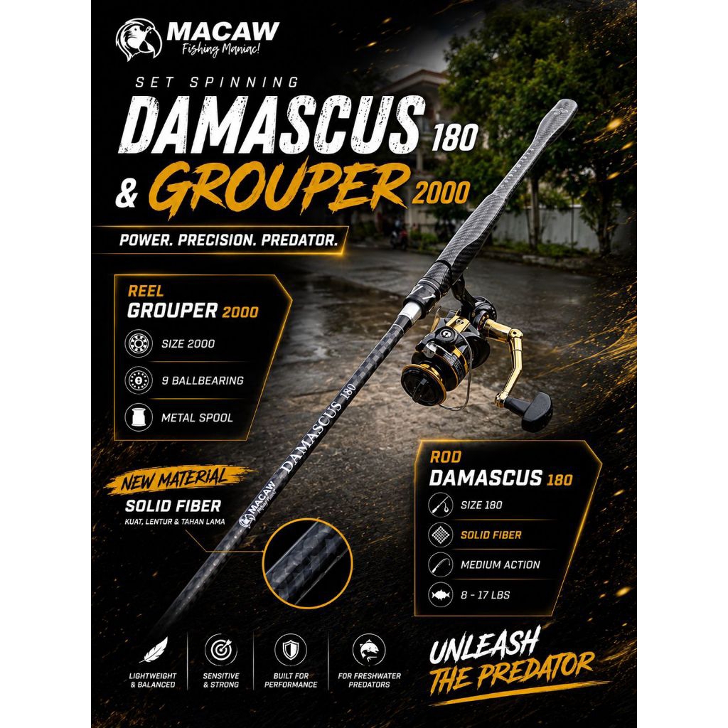 SET JORAN DAMASCUS & REEL MACAW GROUPER 2000