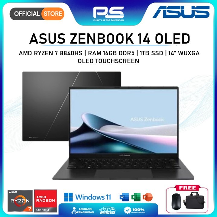Laptop Asus Zenbook OLED 14 UM3406HA AMD Ryzen 7 8840HS 16GB 1TB SSD Layar 14 Inch WUXGA Touchscreen