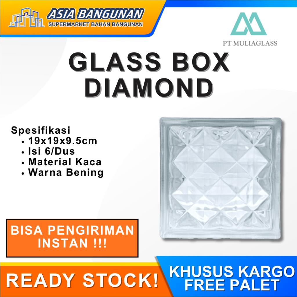 Mulia Glas Box Motif Diamond Glass Block Mulia 1 Dus (6 Pcs) Kaca Rumah
