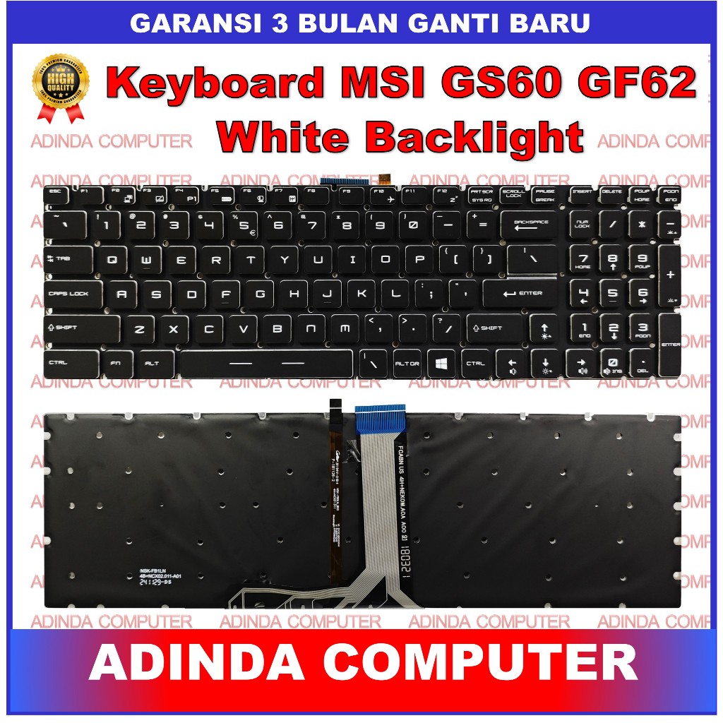 Keyboard MSI GF62 GF65 GF75 GL63 GL65 GL73 GL75 GP63 WHITE Backlight