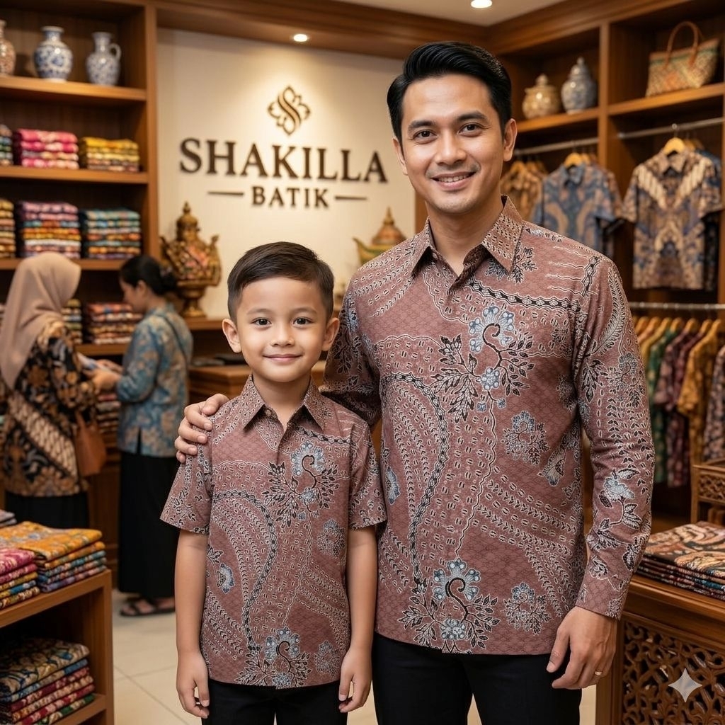 SH33. Kemeja Batik Pink Nude Couple Ayah Anak Pria Katun Premium