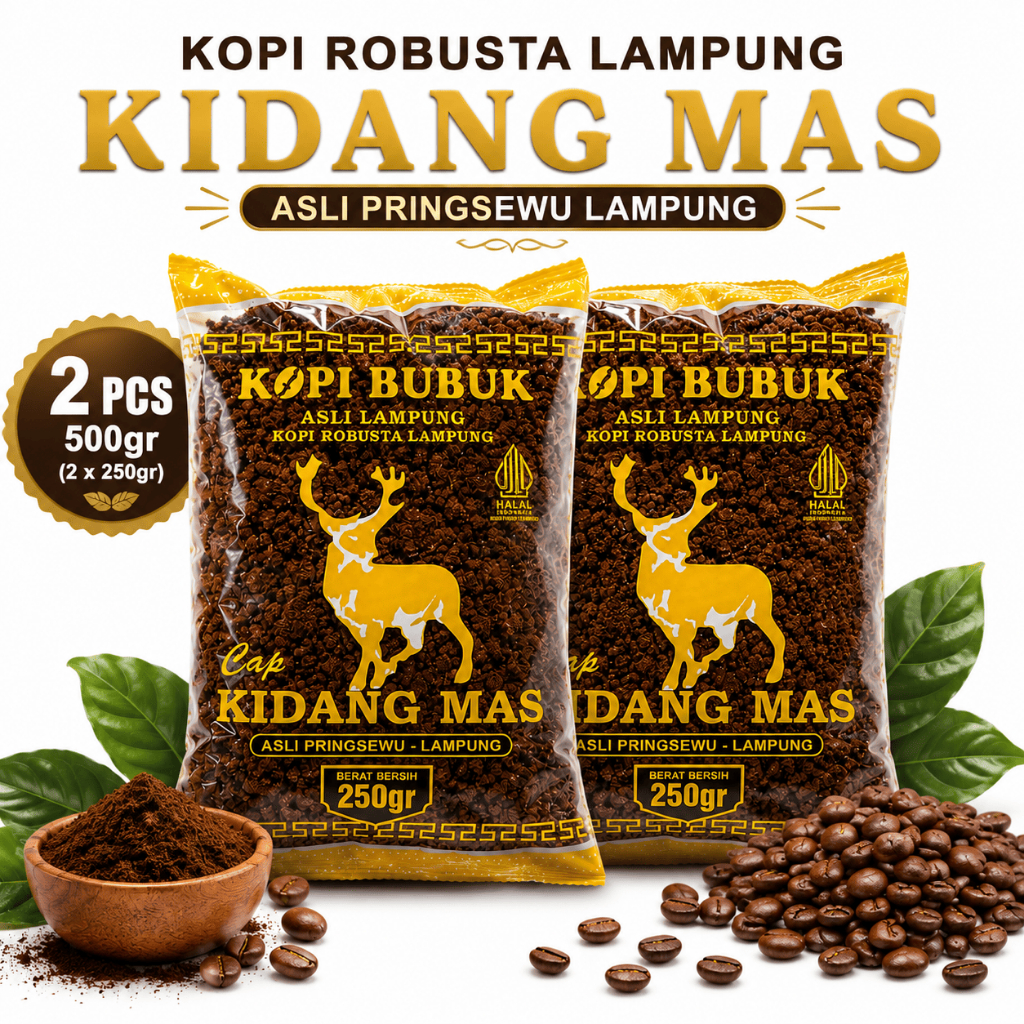 2 Pcs Kopi Bubuk Robusta Asli Lampung wangi dan enak, Kopi Kidang Mas Asli Pringsewu ( 2x 250gr nett