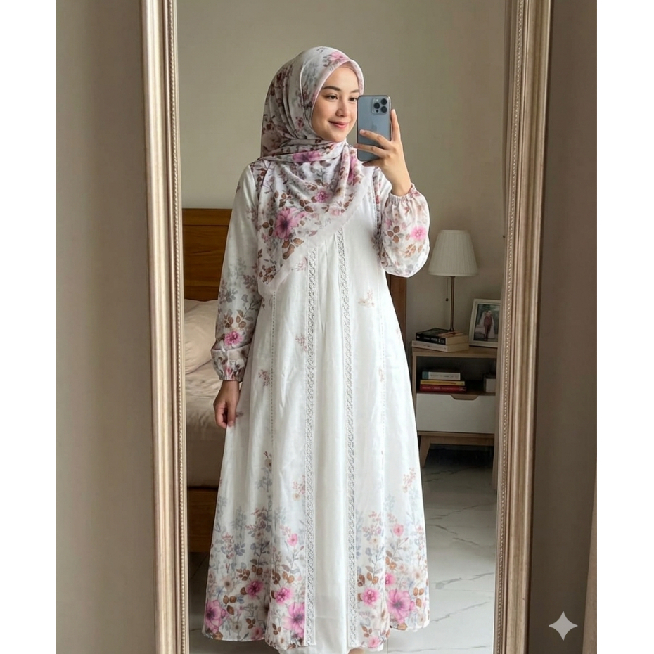 Gamis Sabyan Seruty Babydoll Motif Mix Babydoll Polos