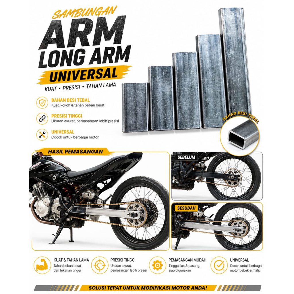SAMBUNGAN ARM SAMBUNGAN LONG ARM BAJA UNTUK MOTOR BEBEK