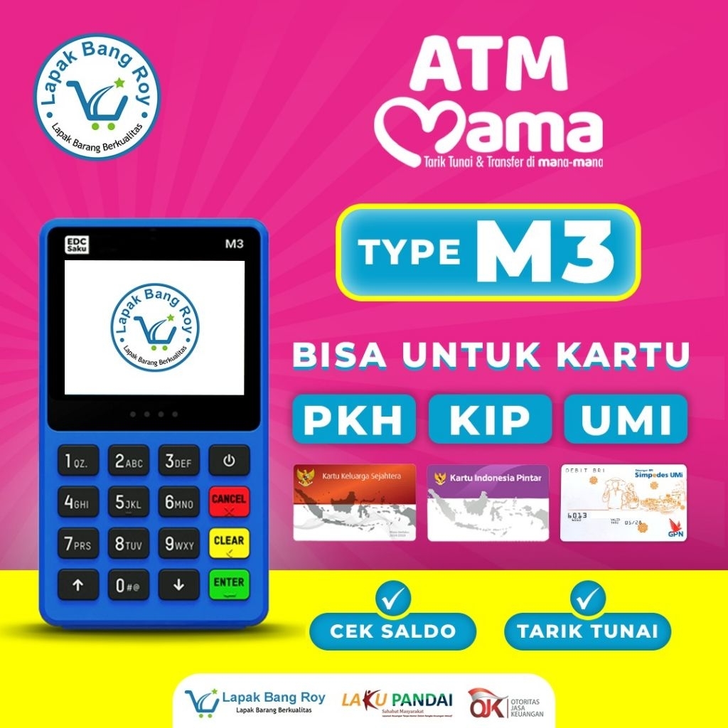 M3 BT - Mesin EDC Mini ATM Mama (Nobu Bank) Bisa PKH dan Semua Bank || Paket Usaha UMKM