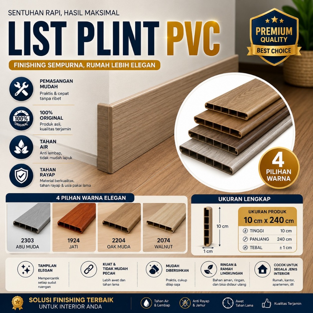 List Plint PVC Motif Kayu Natural List Plank Skirting Lantai Minimalis Anti Air Anti Rayap