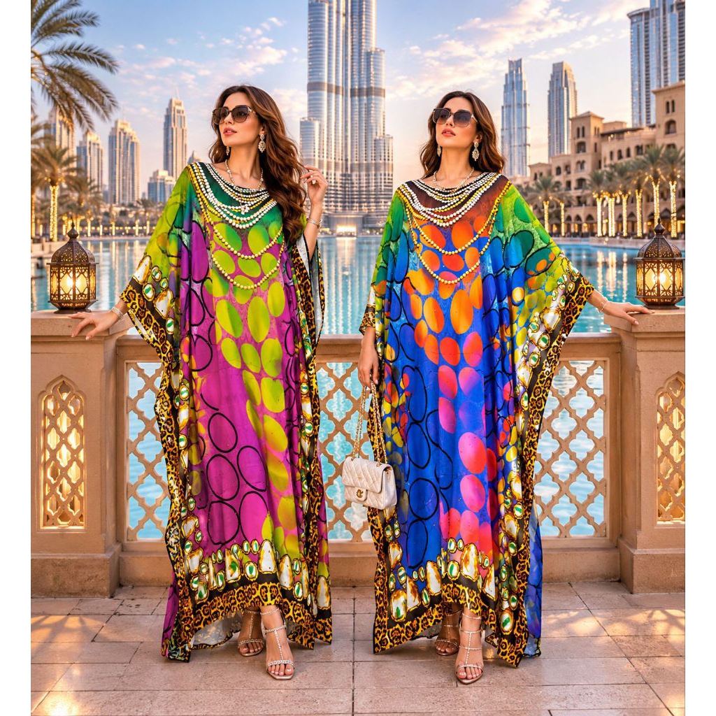 Kaftan Sutera Sutra India Premium Ada tali Dalam dan Payet