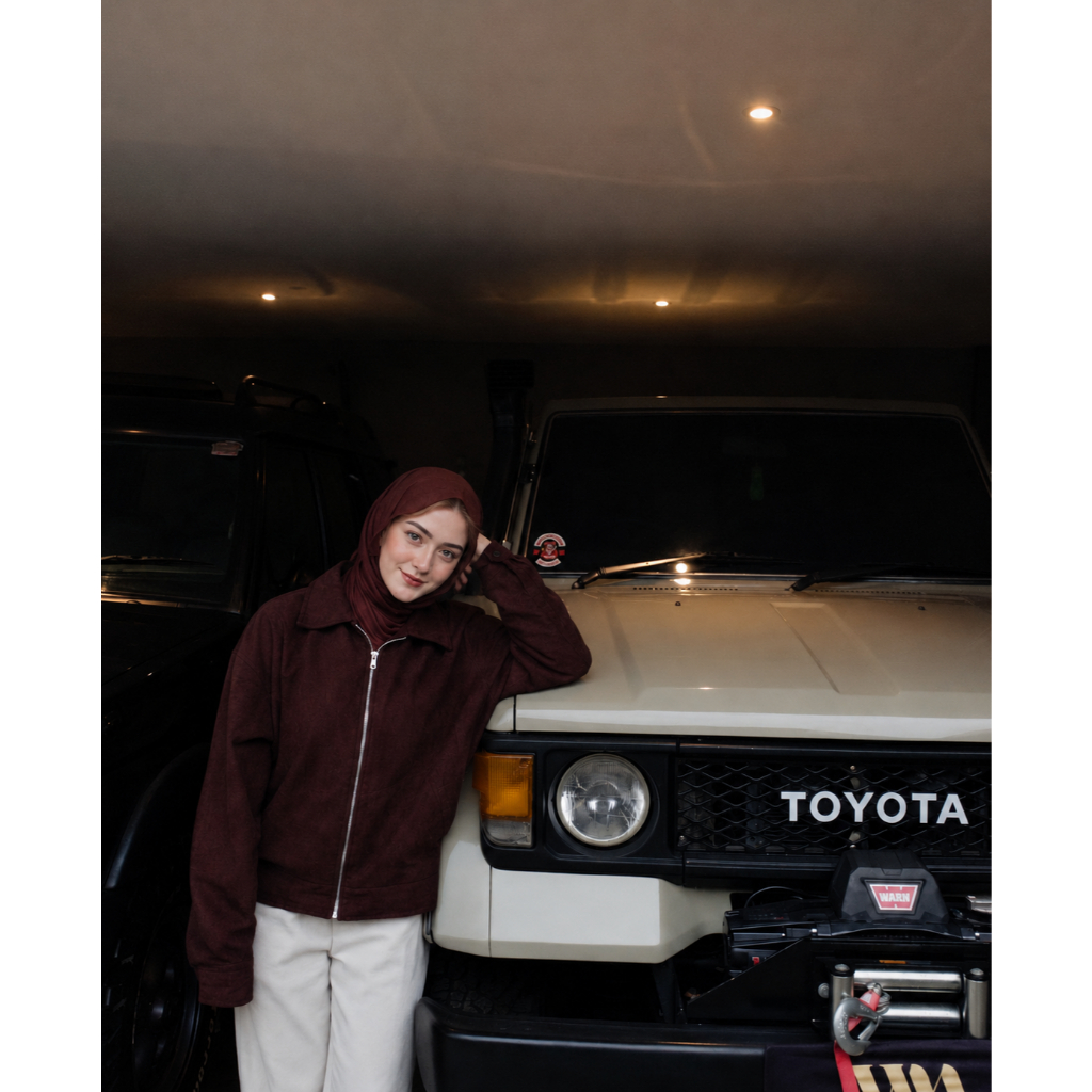 Jaket Boxy Corduroy Wanita - Jaket Crop Corduroy Cut Boxy Oversize Warna Brown